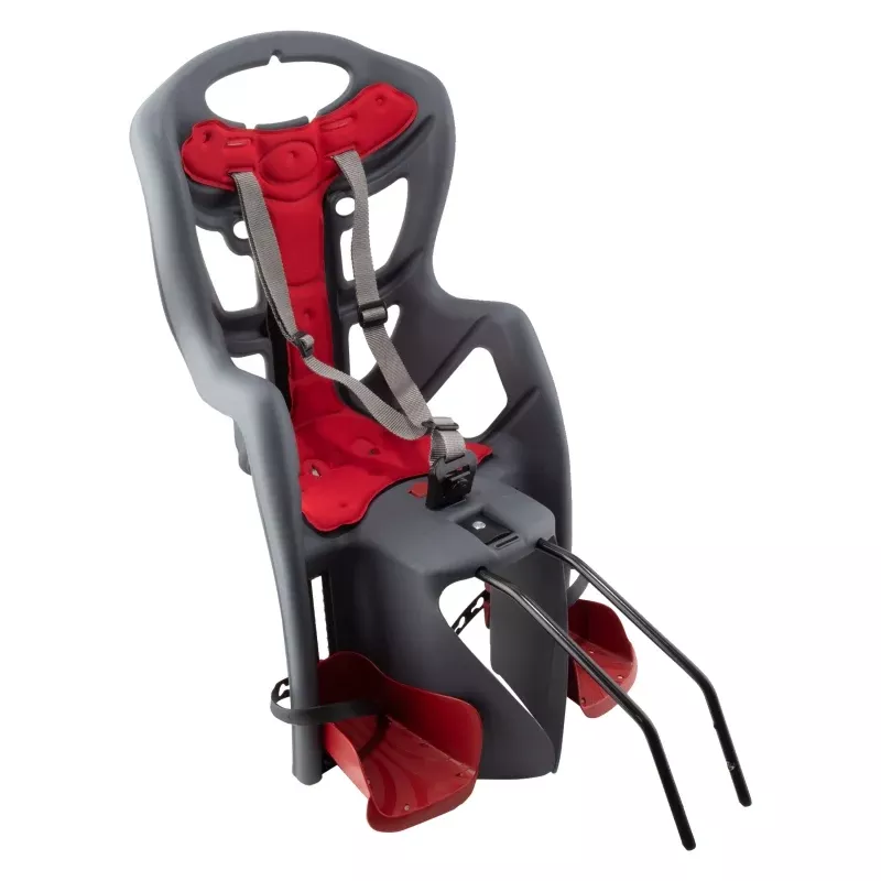 Bellelli Pepe Frame Mounted Child Carrier 26`/27.5`/700C Grey/Red Rear Frame Mount 48.5lbs Disc or Non-Disc