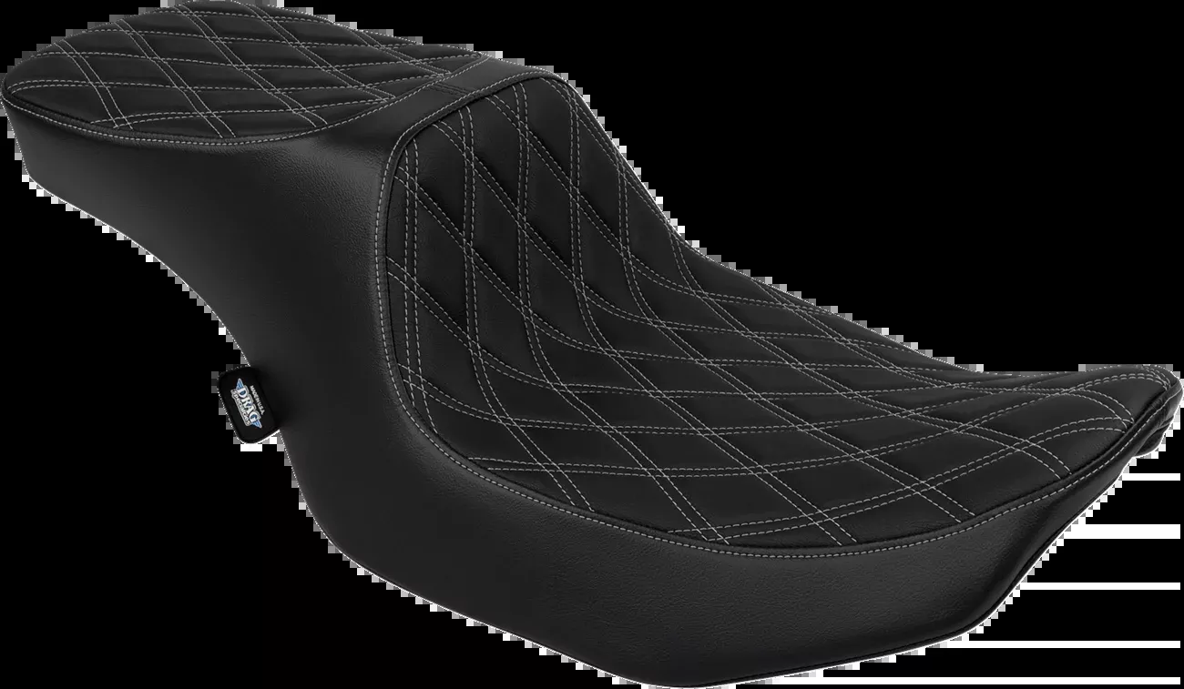 Drag Specialties Seats Predator 2-Up Seat with Vinyl Cover and Double Diamond Silver Stitch for Harley FLTR/FLHX 2023-2024, Part Number 4692C