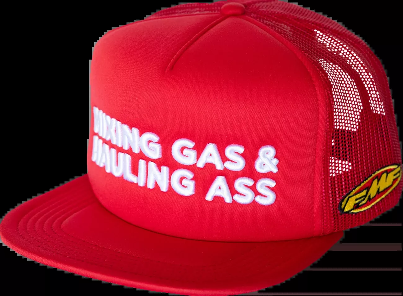 FMF Gass Hat - Bright Red FA7196903BRED | Five-Panel Mesh Trucker Cap with Embroidered Logo
