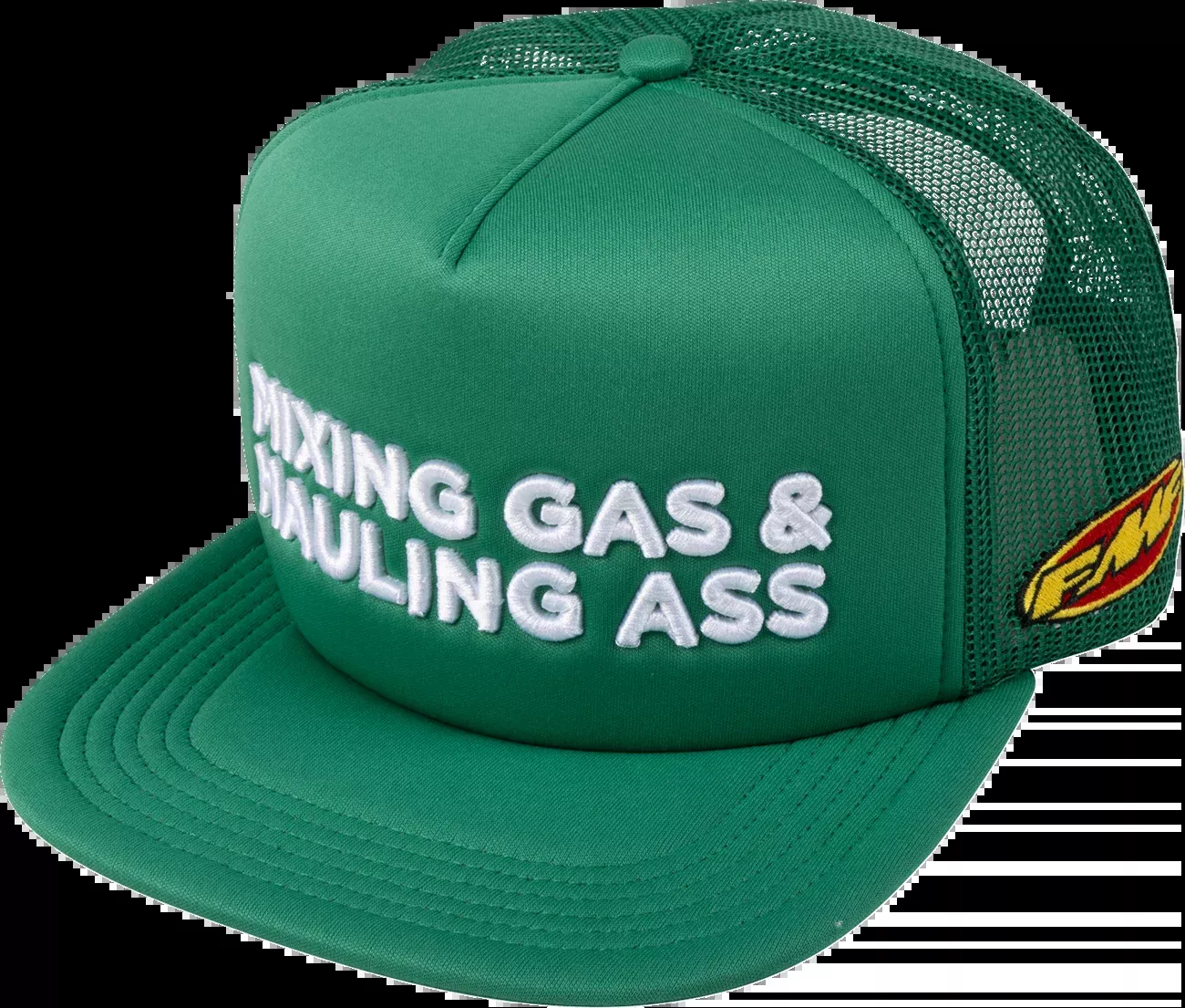 FMF Gass Hat - Green HO25T196907GR with Embroidered Logo and Trucker Style
