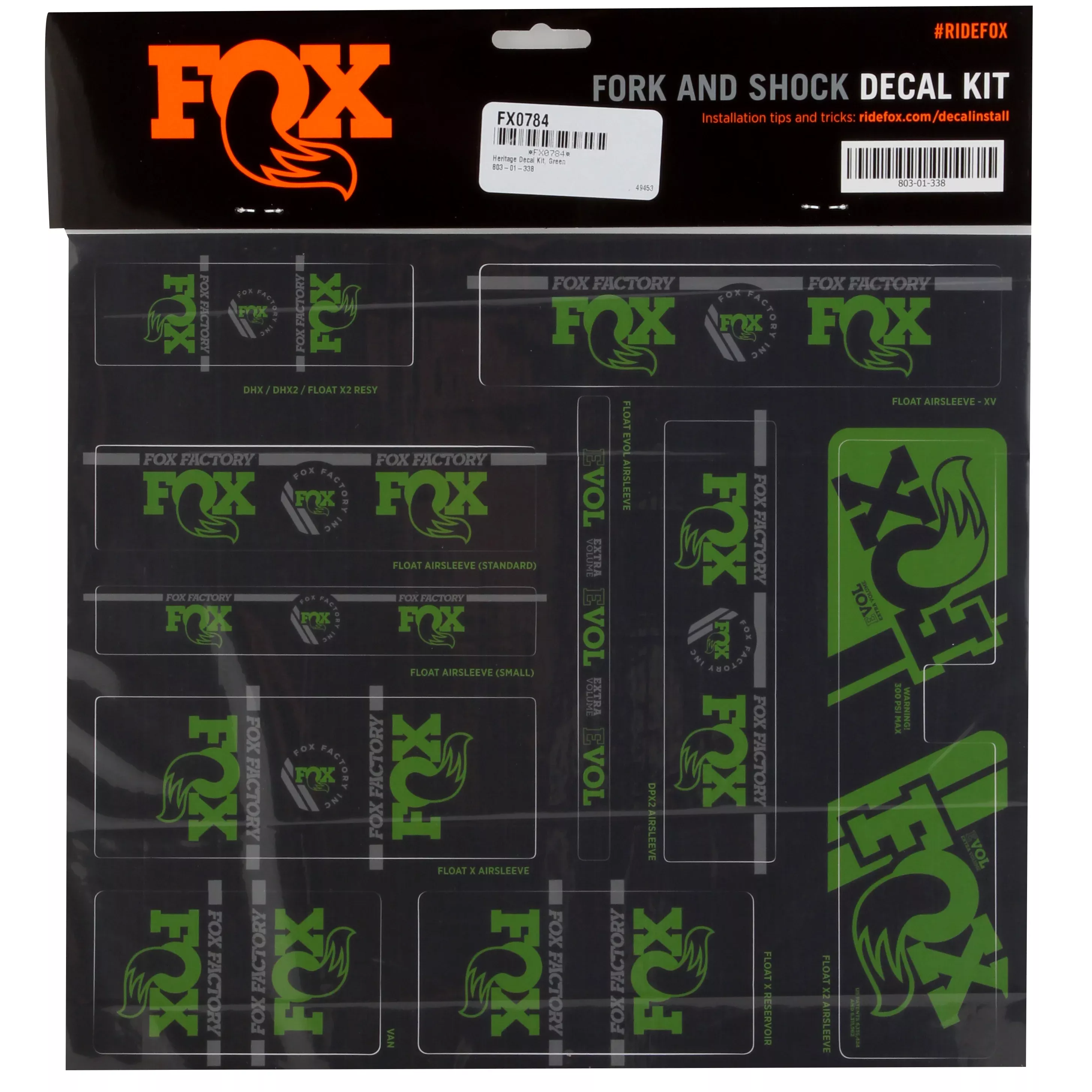 FOX Heritage Decal Kit for Forks and Shocks Green