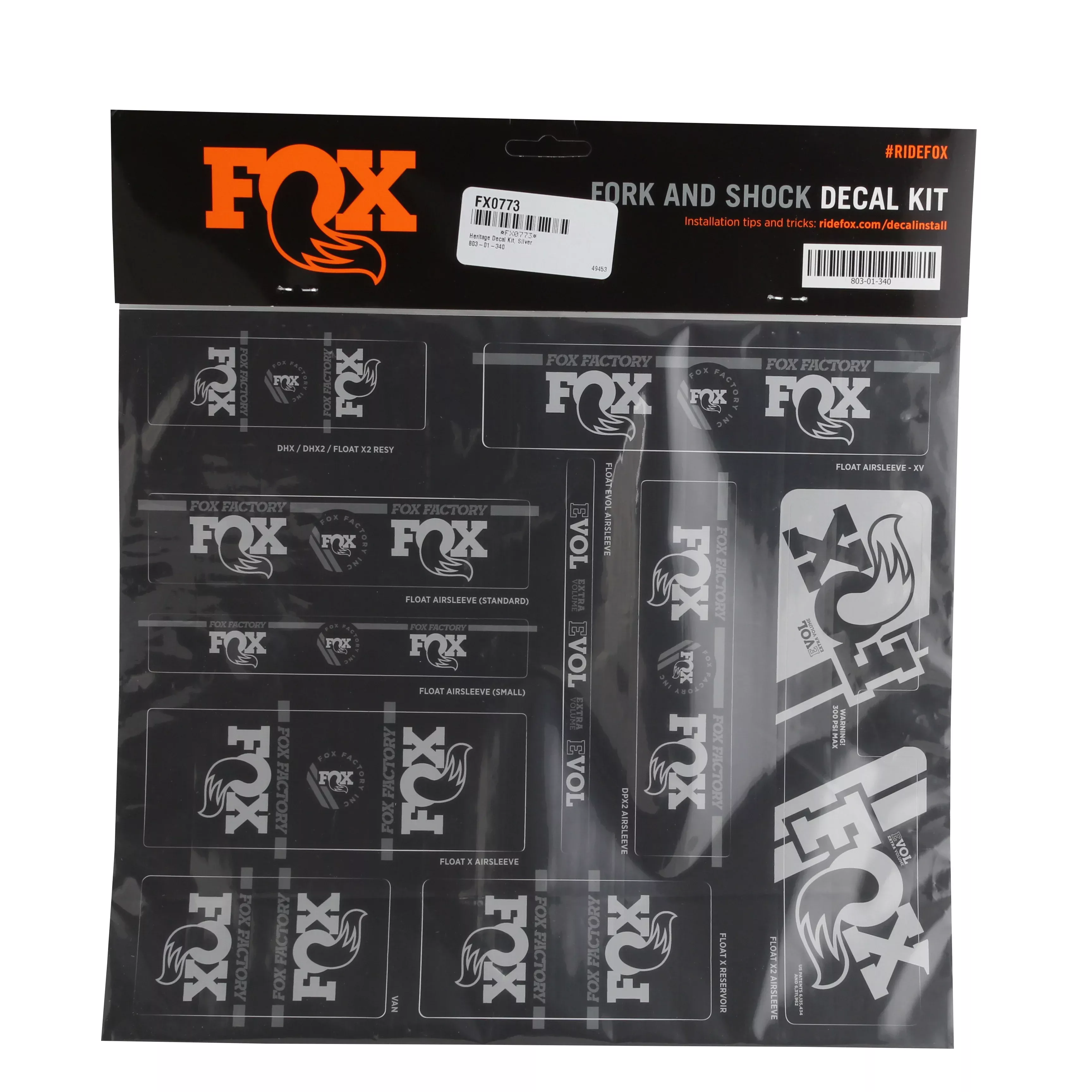 FOX Heritage Decal Kit for Forks and Shocks Silver