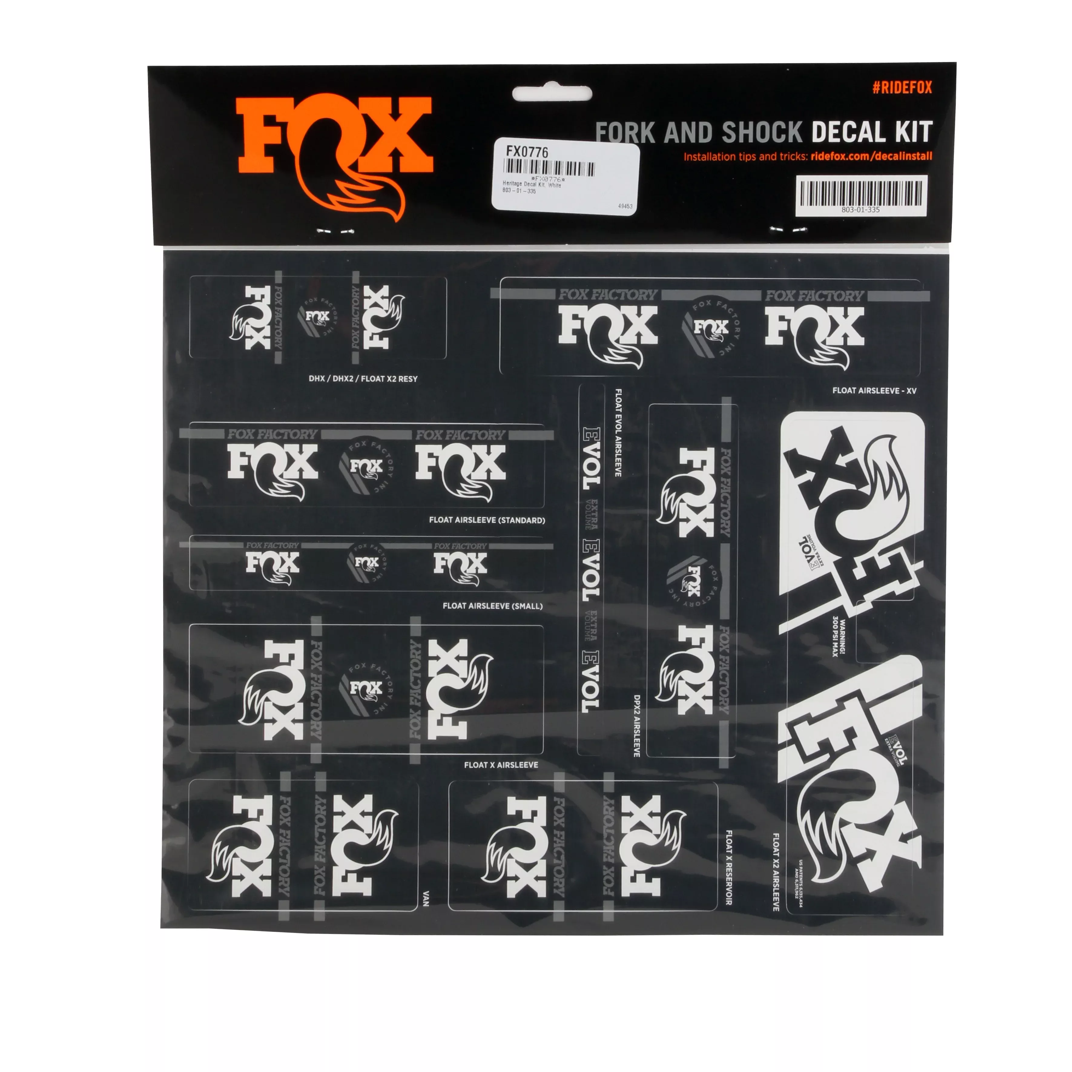 Fox Shox Heritage Decal Kit White