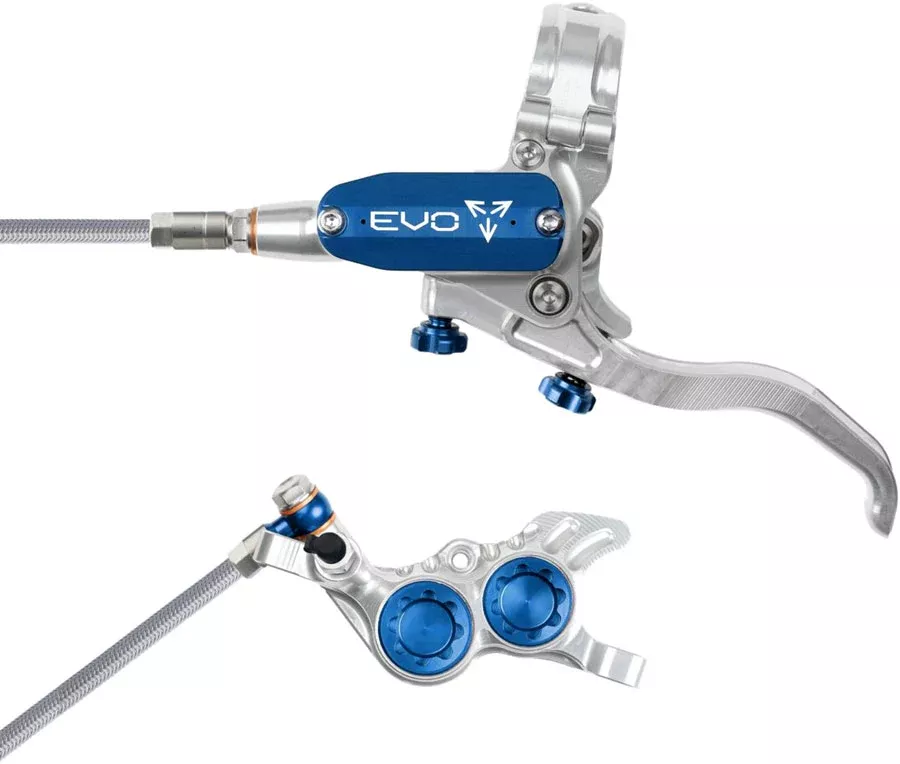Hope EVO GR4 Disc Brake Lever Set - Left Hand Post Mount 4-Piston Braided Hydraulic Hose BLK/Blue