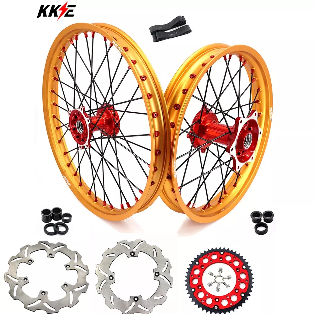 KKE 21 & 19 Cast Red Hubs Billet Gold Rims for Honda XR400R 96-04 XR600R 91-2000 Red&Gold