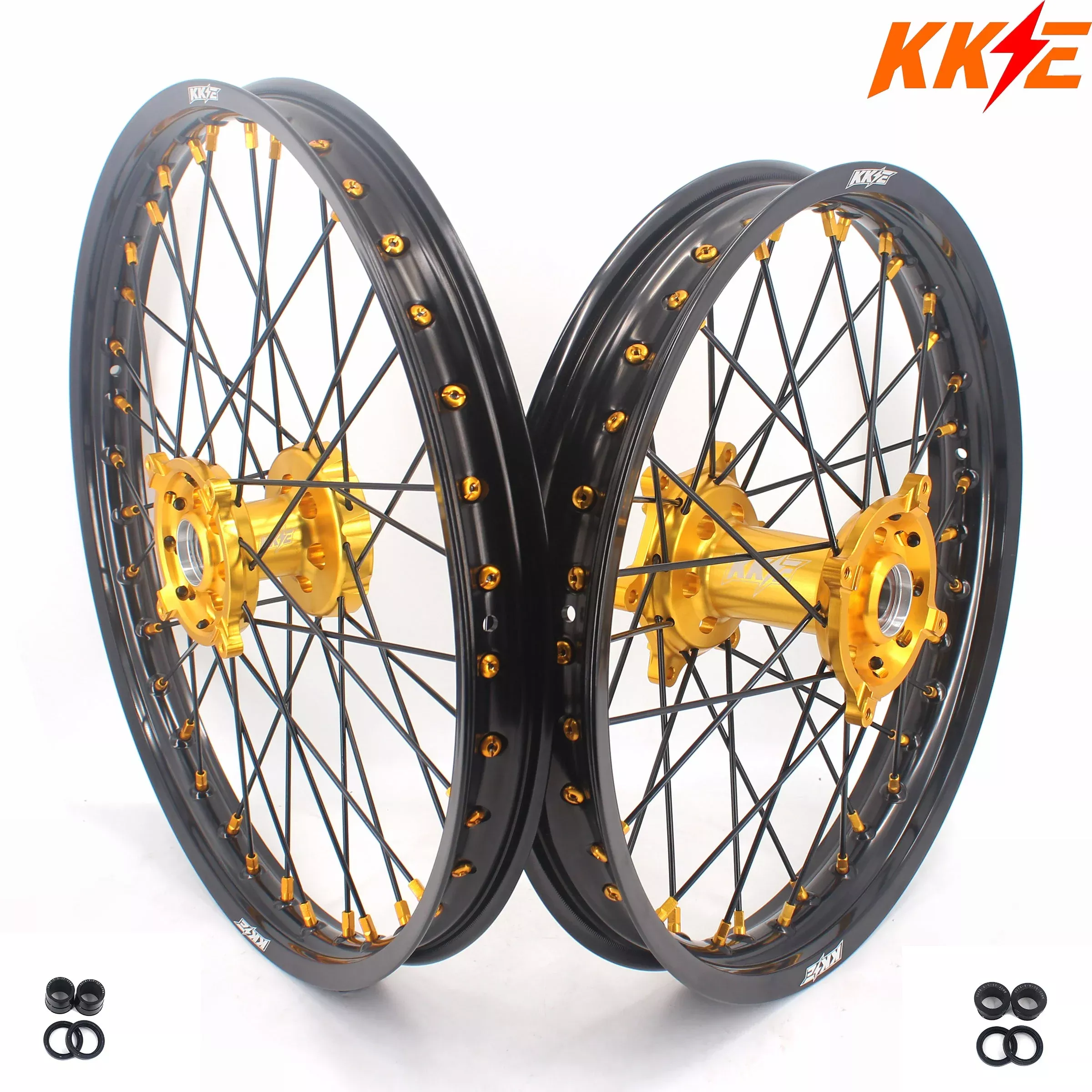 KKE 21 & 19 MX Wheels Rims for SUZUKI RMZ250 2007-2025 RMZ450 2005-2025 Black Spokes