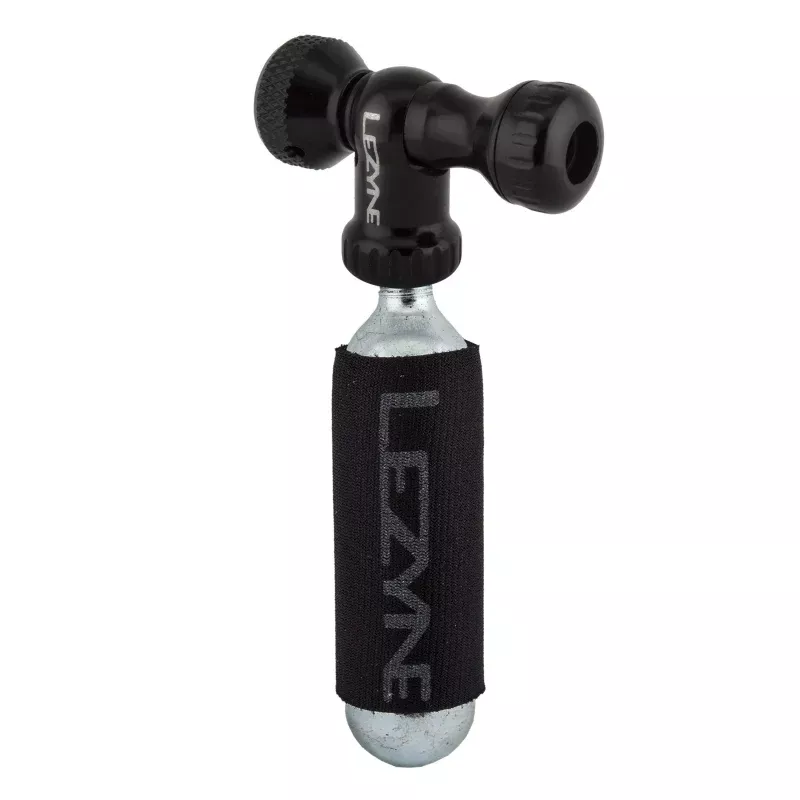 Lezyne Control Drive C0-2 Inflator Slip-fit Shcrader/Presta includes 16g cartridge Neoprene Sleeve BLK