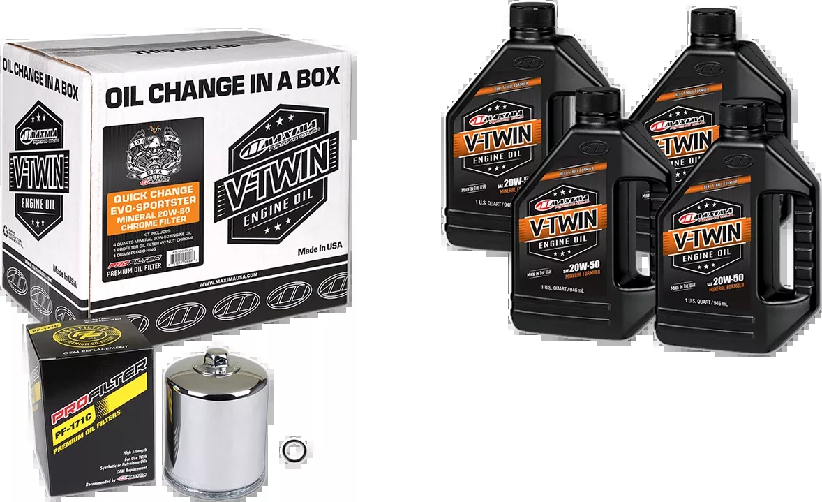 Maxima Racing Oil Evo/Sportster Quick Oil Change Kit – Chrome Filter | 90-069014PC