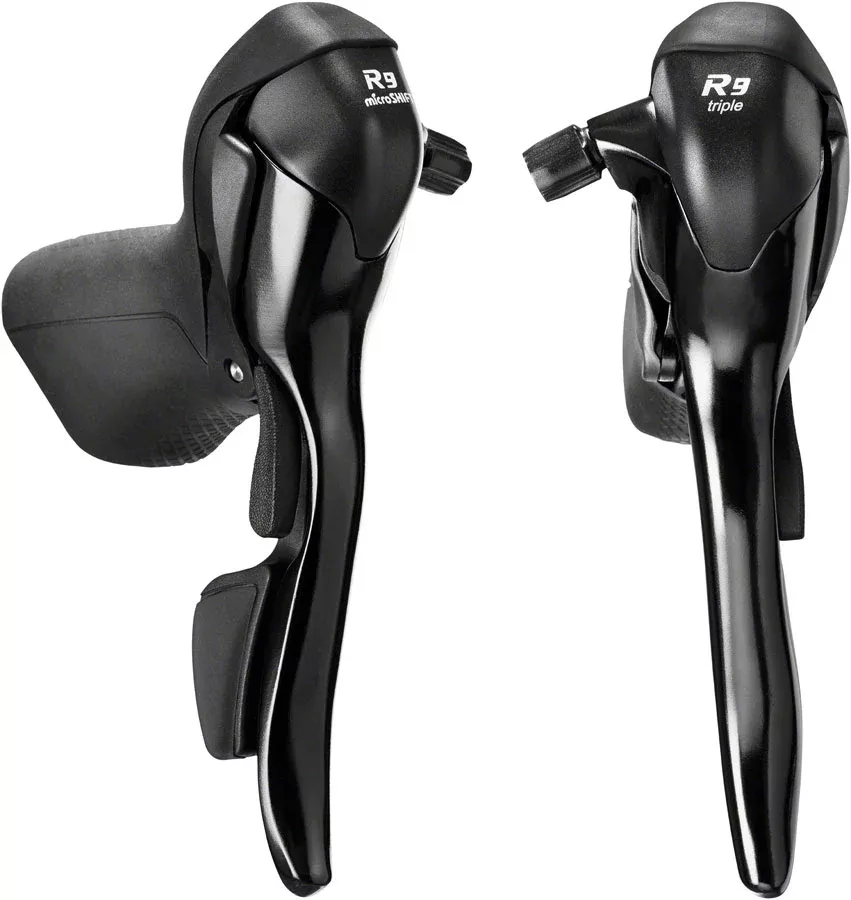 microSHIFT R9 Drop Bar Shift/Brake Lever Set - 3 x 9-Speed Shimano Compatible BLK