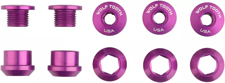 Wolf Tooth 1x Chainring Bolt Set - 6mm Dual Hex Fittings Set/5 Ultraviolet Purple