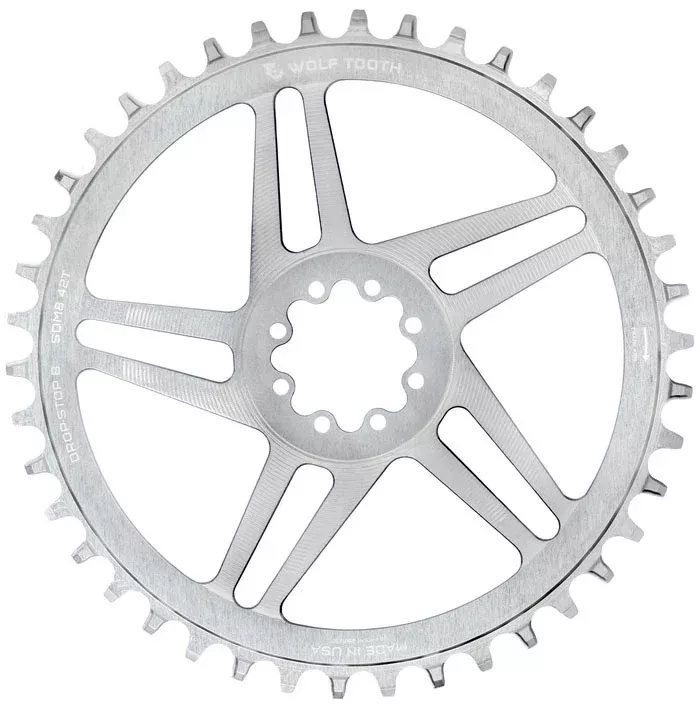 Wolf Tooth Direct Mount Chainring - 42t SRAM Direct Mount Drop-Stop B For SRAM 8-Bolt Cranksets 6mm Offset Raw Silver