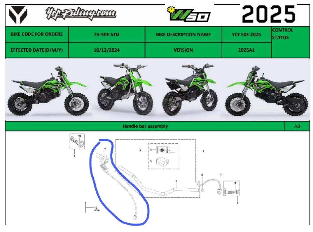 YCF Throttle Assembly for 2018 YCF 50E | YC110-0138-06